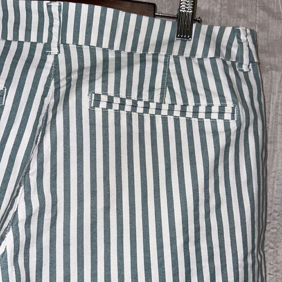 ON 12 Teal White Vertical Stripes 6.5” Mid Rise Everyday Cotton Shorts - Picture 7 of 12